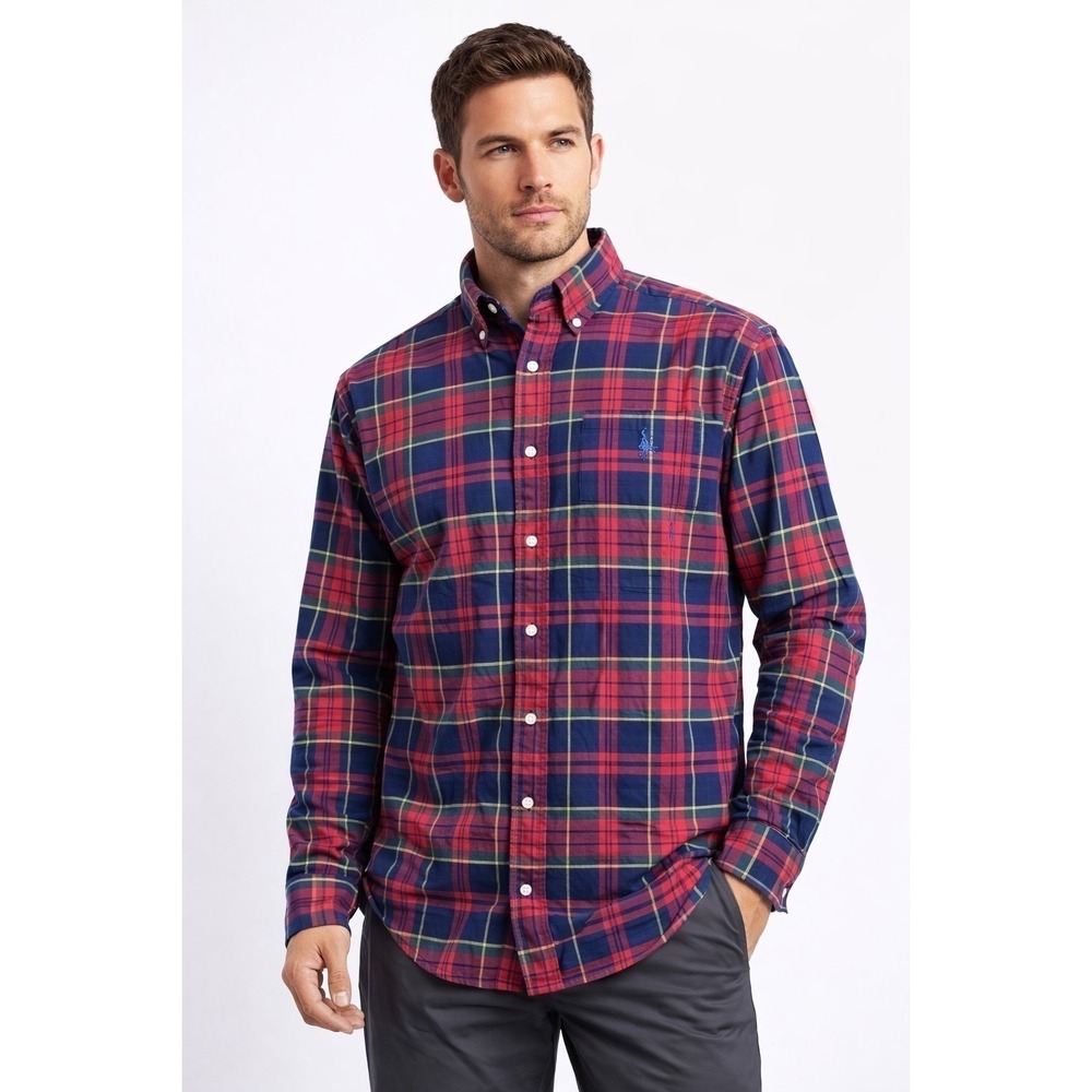 Ralph Lauren Plaid Button Down Shirt Mens 2X Big Tall Red Blue Long Sleeve Polo